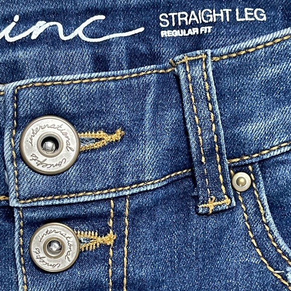 INC International Concepts Dark Blue Straight Leg Jeans with Frayed Hem - Picture 4 of 16